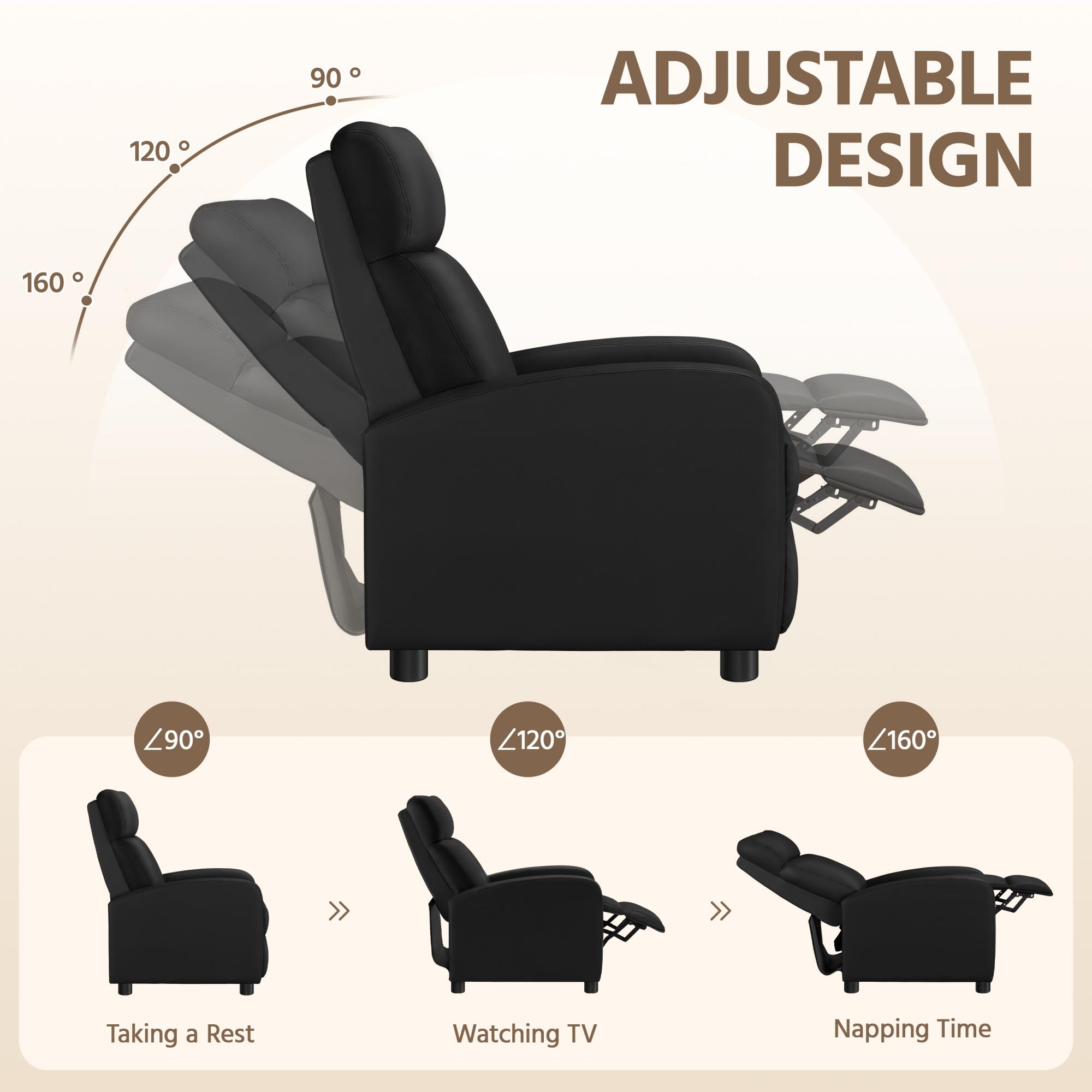 Alden Design Faux Leather Push-Back Recliner with Footrest, Black photo 4