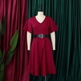 thumbnail image 2 of AURA Plus Size Trumpet Sleeve A Line Midi Dress High Waist Belted Crewneck Solid Color Summer Casual Elegant Dress, 2 of 8