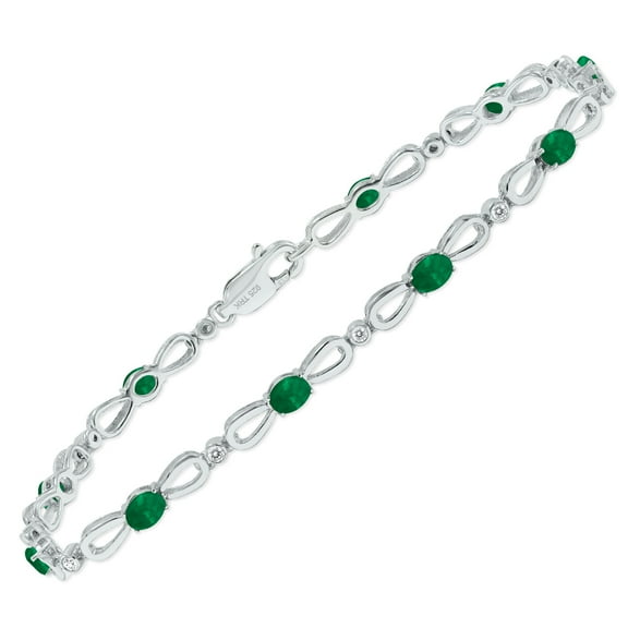 SZUL Women's Emerald and Natural Diamond Ribbon Loop Bracelet in .925 Sterling Silver