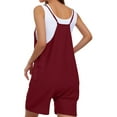 thumbnail image 4 of IROINNID Spring Summer Overalls for Women's Loose Fit Adjustable Straps Bib Jumpsuits Square Neck Wide Leg Solid Color Overalls with Pockets(Wine#2,XL), 4 of 6