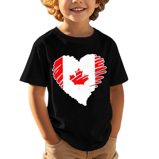 T-Shirt pour Enfants Fête du Canada Feuille d'Érable Canadienne Graphique Manches Courtes T-Shirt Enfants Fête du Canada Imprimé Graphique Enfants Fille Fête du Canada Col Rond T-Shirt Drapeau Canadien Imprimé