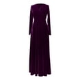 thumbnail image 4 of Wuxian Women Elegant Long Dresses Velvet V-Neck High Waist Long Sleeve Flowy Maxi Evening Gown Stylish Ruched Comfort Soft Party Evening Wedding Dresses,Purple,XL, 4 of 4