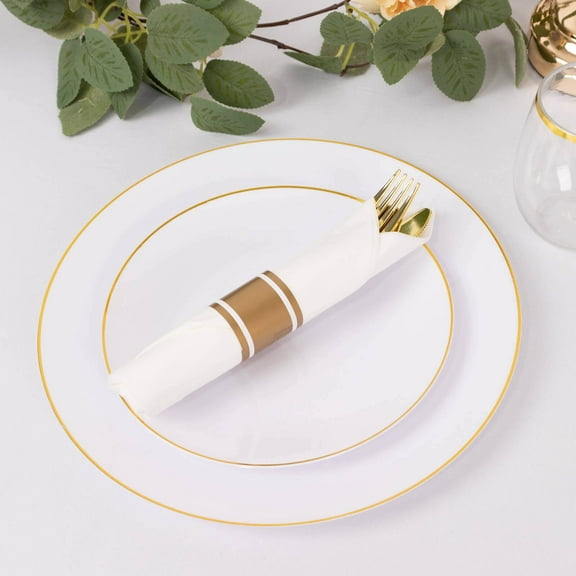 Balsa Circle 24 Gold Plastic Silverware with Pre Rolled White Paper Napkins Party Events