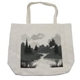 thumbnail image 1 of Lake Forest Shopping Bag, Greyscale Landscape of Tree and River Silhouettes, Eco-Friendly Reusable Bag for Groceries Beach and More, 15.5" X 14.5", Cream, by Ambesonne, 1 of 2