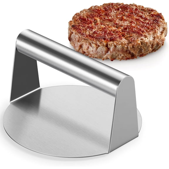 Walchoice Smash Burger Press, Stainless Steel Hamburger Smasher Tool for Griddle, 5.5” Round Flat Edge Grill Press for BBQ, Outdoor Cooking Indoor & Outdoor
