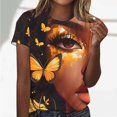 thumbnail image 2 of TSADFHJI Hauts d'Été Boho pour Femmes Mode Décontractée Imprimé Col Rond Manches Courtes T-Shirt Haut TTG Noir, 2 of 5
