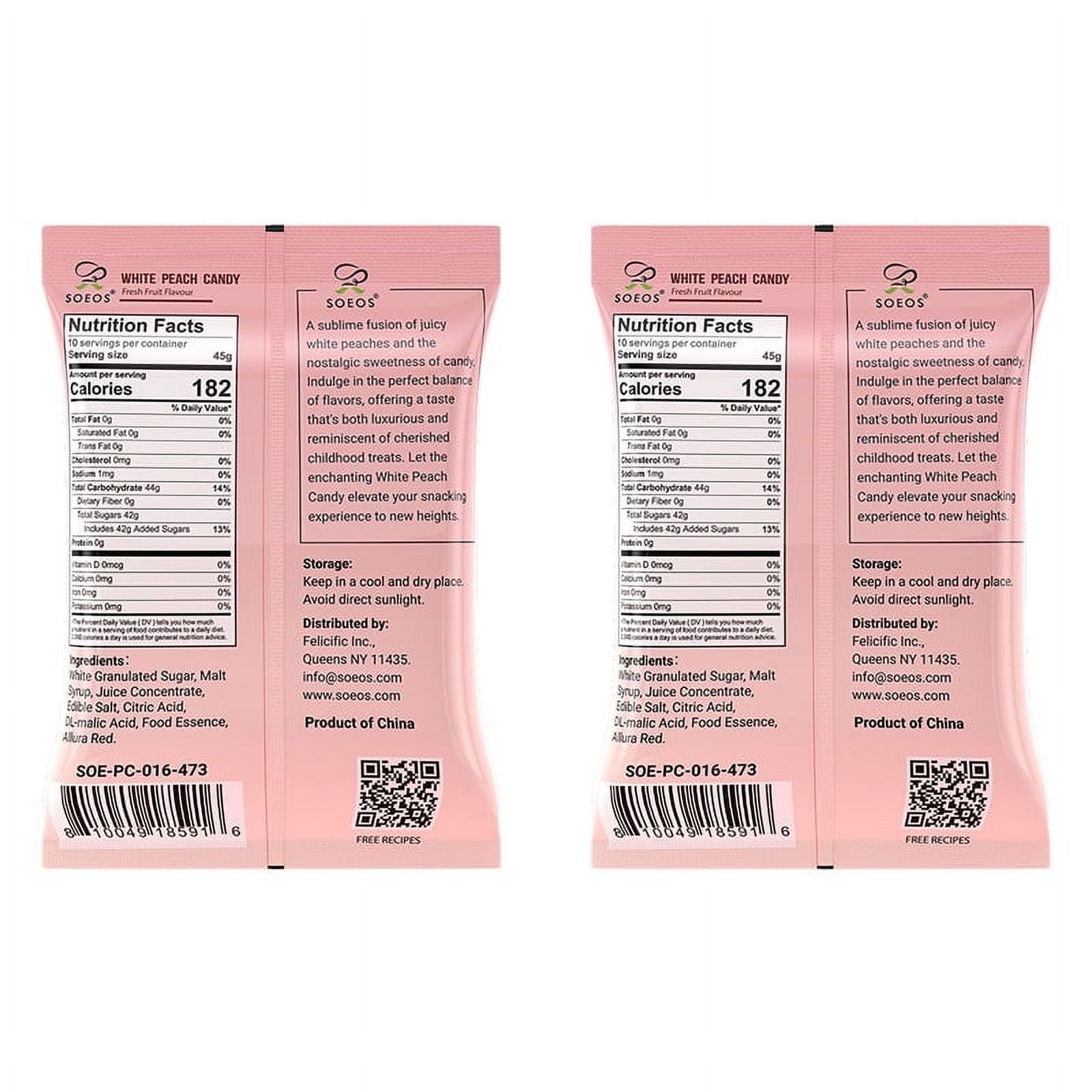 Soeos White Peach Hard Candy, 1 lb (16 oz), 2 Packs, total weight, 2 lb