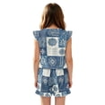 thumbnail image 2 of ZIATUBLE4S Blue Flower Patchwork Print Girls Summer Casual Playsuit Flutter Sleeves Short Jumpsuit Button Round Neck Kids Romper Elastic Waist Relaxed Fit Comfort Outfit with Pockets for 7-8 Y, 2 of 6