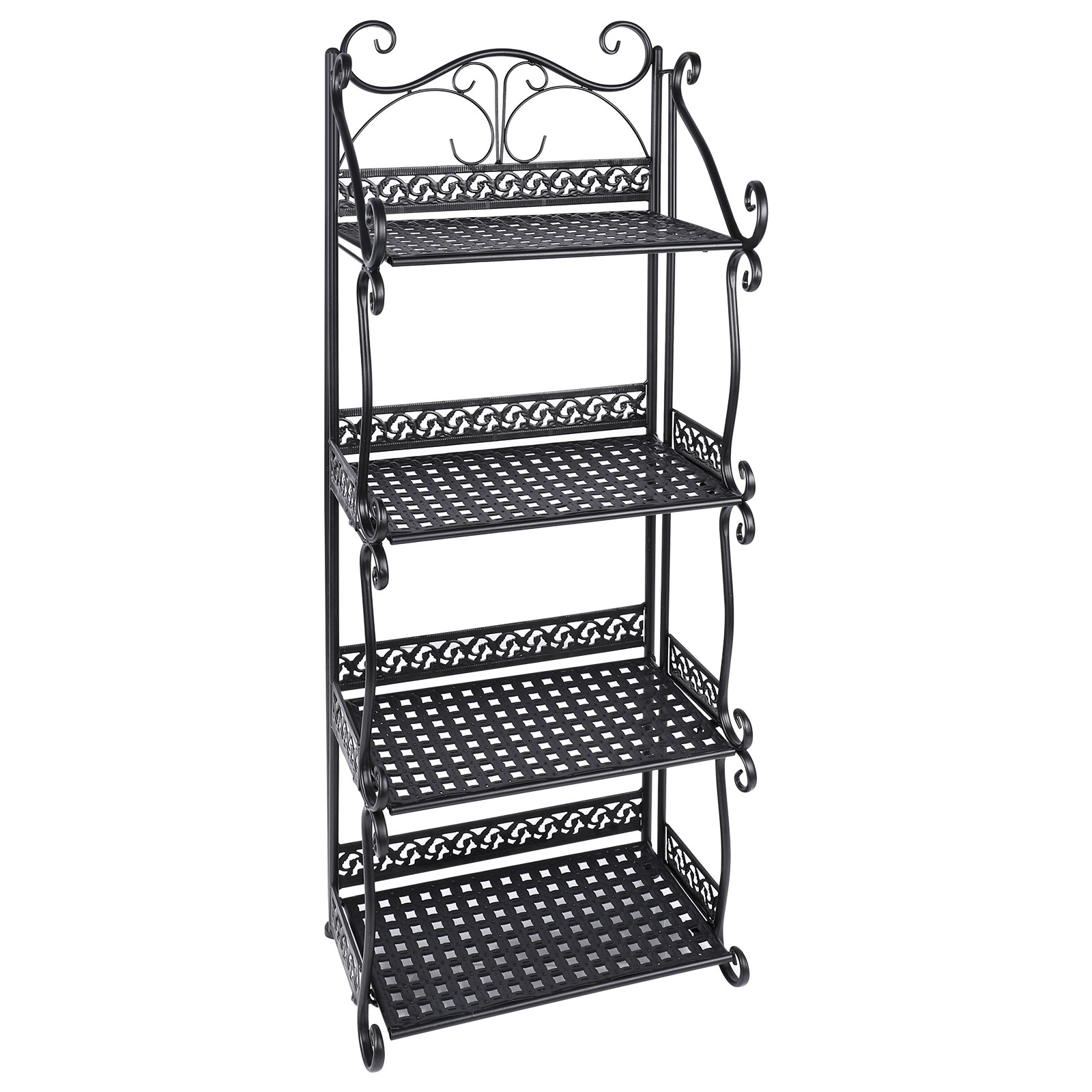 4Tier Folding Metal Shelving Unit Storage Shelf Rack Plant Stand Black