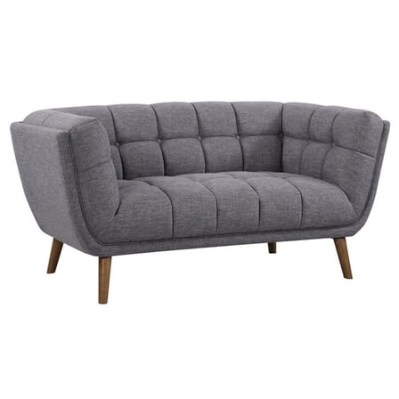 Allora Modern Fabric Upholstered Loveseat with Wood Legs in Dark Gray/Walnut