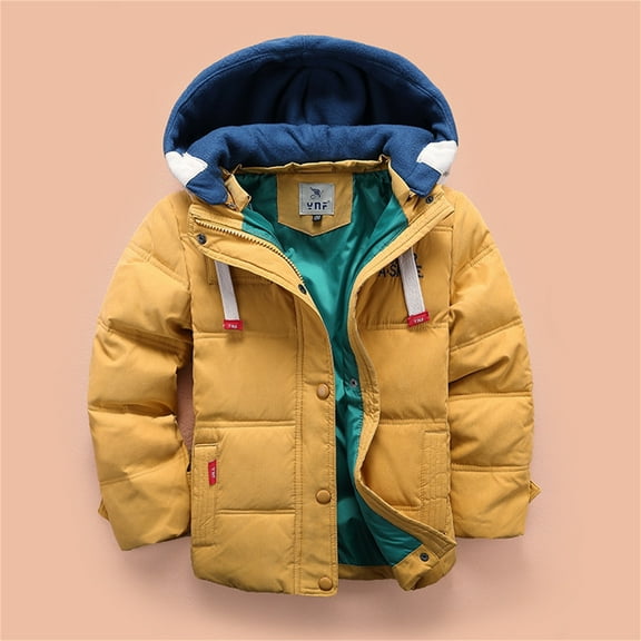 Aayomet Coat For Boy Boys Quilted Waterproof Winter Coat Warm Thicken Puffer Jacket Parka with Hood,Yellow 8-9 Years