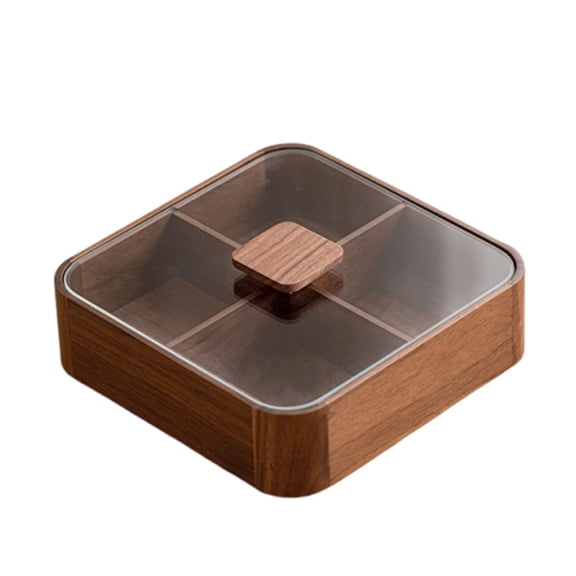 Square Wooden Serving Tray, Candy Bowl Separator Tray Storage Organizer with 4 Compartments, Dry Fruit Box Decoration for Kitchen, Living Room