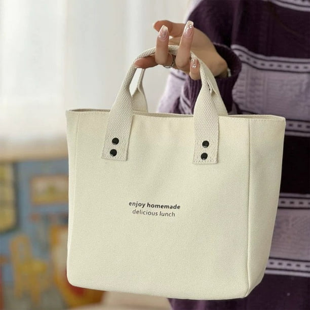 Bento box beige, bolso de mano de lona de color sólido, bolso de mano japonés, trabajadores de oficina llevan el almuerzo para llevar, bolso de moda de contraste de color, caja de almuerzo