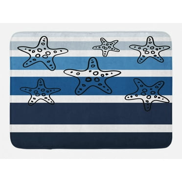 Starfish Bath Mat, Ombre Inspired Design in Bold Thin Colors Bands Hand Drawn Starfishes Circles, Non-Slip Plush Mat Bathroom Kitchen Laundry Room Decor, 29.5 X 17.5 Inches, Multicolor, Ambesonne