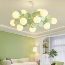 UEEYAC French Cream Style Living Room Glass Pendant Light Modern Green Bubble Chandelier