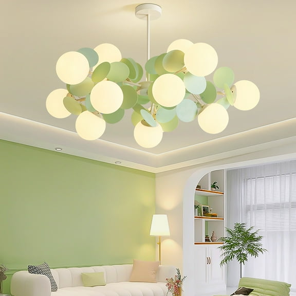 UEEYAC French Cream Style Living Room Glass Pendant Light Modern Green Bubble Chandelier