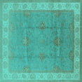 thumbnail image 1 of Ahgly Company Machine Washable Indoor Square Oriental Turquoise Blue Traditional Area Rugs, 5' Square, 1 of 4