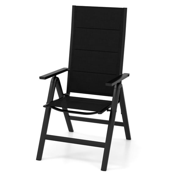 Costway Patio Aluminum Outdoor Lounging Padded Seat and Adjustable Backrest Folding Chair, Black