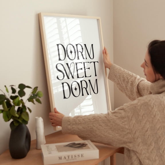 Dorm Sweet Dorm Black And White Typography College Apartment Trendy Preppy Art, Unframed Paper Poster 8x10in