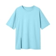 thumbnail image 4 of Kids Short Sleeve T Shirt Top Split Hem Design Loose Fit Top Sky Blue 9 Y-10 Y, 4 of 4