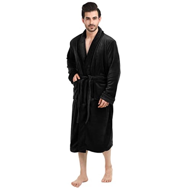 Ny Threads Robe NY Threads Luxurious Mens Shawl Collar Fleece Bath Robe Spa Robe, Black ...