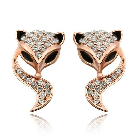 Rose Gold Platinud Plated Stud Aaa Zircon Fox Earrings L437