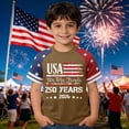 thumbnail image 2 of TUOYUAN Boys USA Anniversary Graphic Short Sleeve Tee 250th Kids Summer Top,Coffee,SIZE:130, 2 of 4