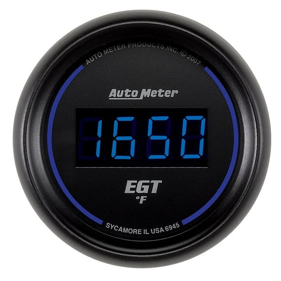 AutoMeter Gauge Pyrometer 6945 Cobalt; 2-1/16 Inch; Electric; 0-2000 Degrees F; Digital; Black and Blue Face/Black Bezel/Blue Numbers; Includes 8 Foot Tubing or Wiring Harness/Type K Thermocoupler