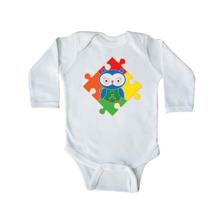 

Inktastic Autism Awareness Puzzle Piece Owl Gift Baby Boy or Baby Girl Long Sleeve Bodysuit