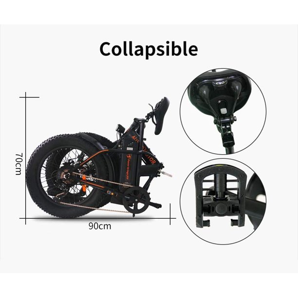Aostirmotor Folding Electric Bike 20 In. x 4.0 Fat Tire 500 W City with Removable Battery, up to 50 Miles, Shimano 7-Speed Electric Commuter for Adults, Black