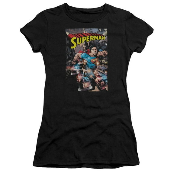 Superman Action One Junior Women's T-Shirt Sheer Black
