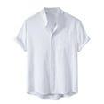 thumbnail image 2 of Lenago Mens Dress Shirts Solid Short Sleeve Beach Shirt Patchwork Summer Casual Button Stand Collar, 2 of 4