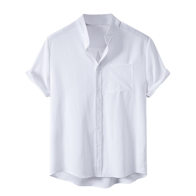 Yuzhih Summer Short Sleeve Shirts for Men Lightweight Button down Beach Tees Solid Color Shirts with Pocket