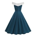 thumbnail image 5 of Women's off the Shoulder Vintage Mini Dress 1950s Cocktail Sleeveless V Neck a Line Homecoming Elegant Midi Dresses Summer Midi Dresses for Women Green S, 5 of 8