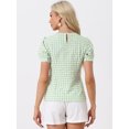 thumbnail image 3 of DARING DIVA Women's Gingham Checkered Plaid Puff Sleeve Keyhole Back Shirt XL Light Green, 3 of 6
