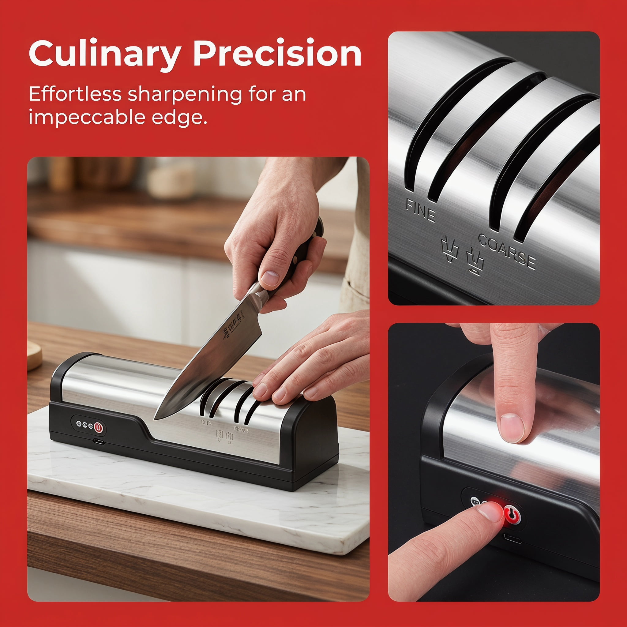 Professional Electric Knife Sharpener, High-Precision Diamond Abrasive Wheels, 2-Stage Sharpening System, USB Rechargeable & Portable for Home Kitchen,black