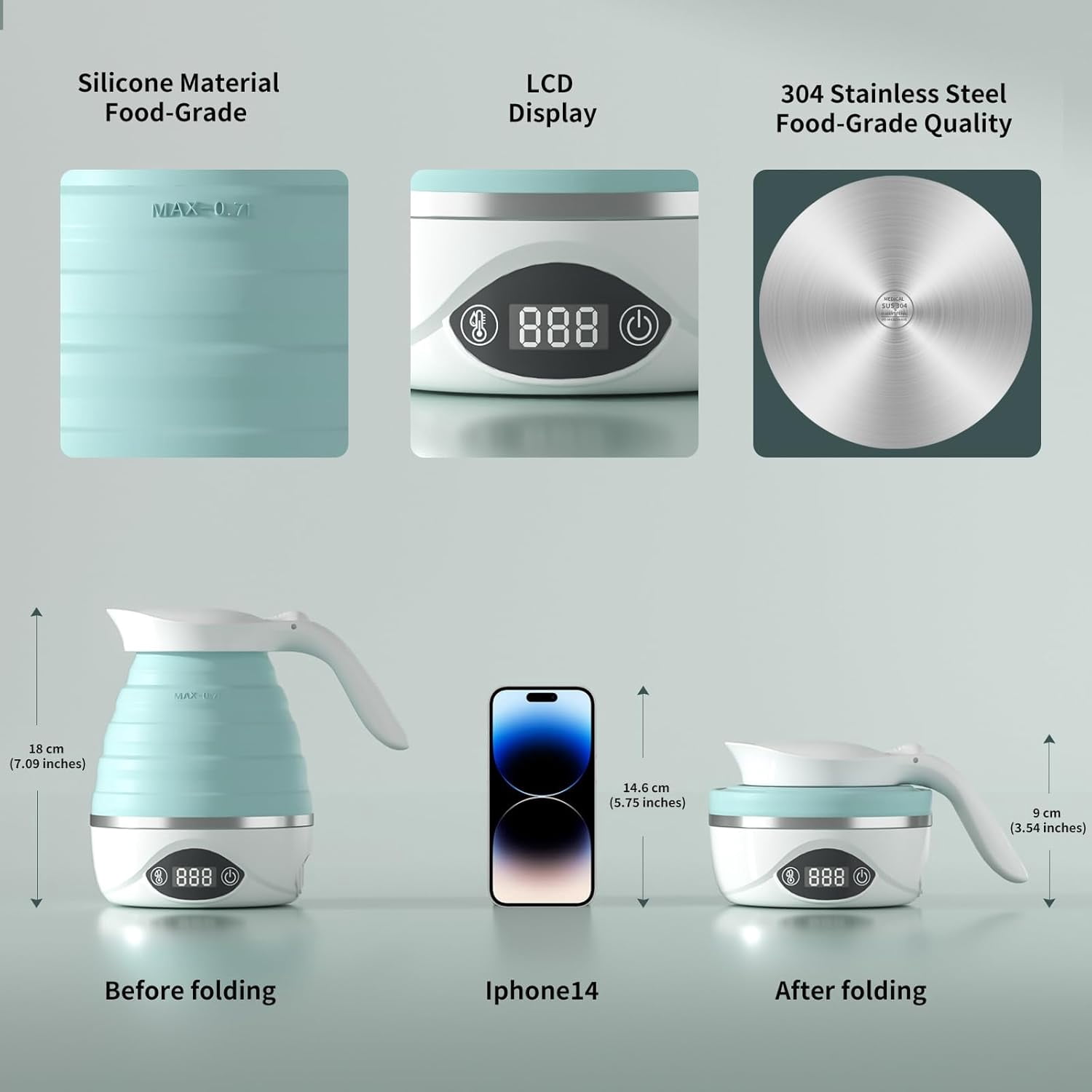 Collapsible Travel Kettle Electric Portable Foldable Kettle for Boiling Water, Suitable for 110V & 220V Dual Voltage, for Tea & Coffee, 850W Small Mini BPA-free Silicone White electric kettle