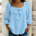 thumbnail image 4 of Lenpel Womens Fall Tops Trendy Bow Front Square Neck Blouses Balloon 3/4 Sleeve Casual Loose Lightweight Shirts, 4 of 6