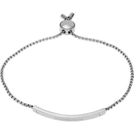 Michael Kors Women's Crystal Stainless Steel Logo Bar Slider Fashion Bracelet, 8.5
