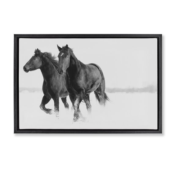 Stupell Industries Traditional Galloping Winter Horses Black Floating Frame Canvas Art, 25 x 17, by Amy Carroll