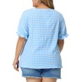 thumbnail image 4 of DARING DIVA Women's Plus Size Sweetheart V Neck Puff Short Sleeve Blouse 5X Blue, 4 of 6