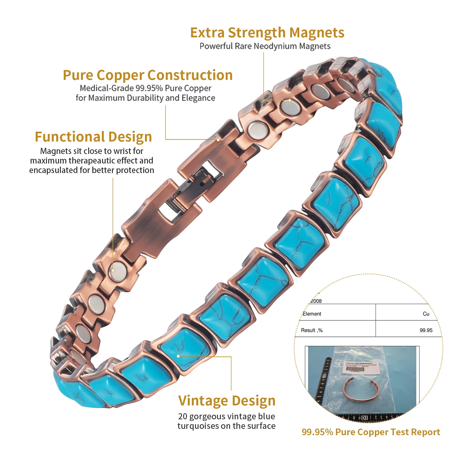 Earth Therapy Pure Copper Magnetic Healing Bracelet for Arthritis, Car