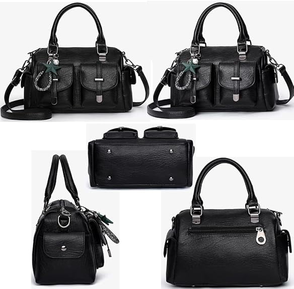 Satchel Handbags for Women Crossbody Tote Bags Medium Purse Top Handle Vegan Leather Shoulder Bag with Pendant