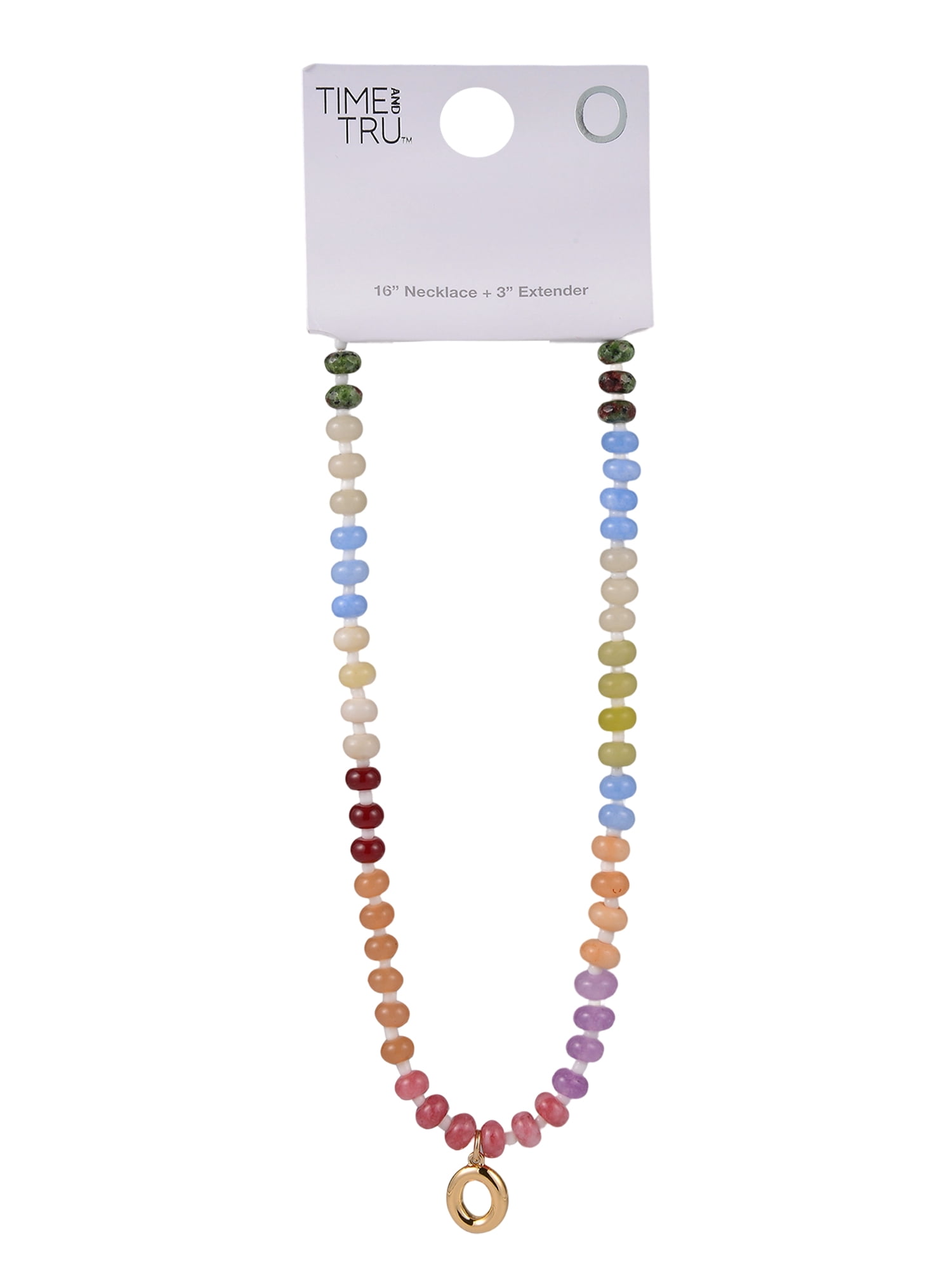 Time and Tru Goldtone Multicolored Bead Initial "O" Necklace