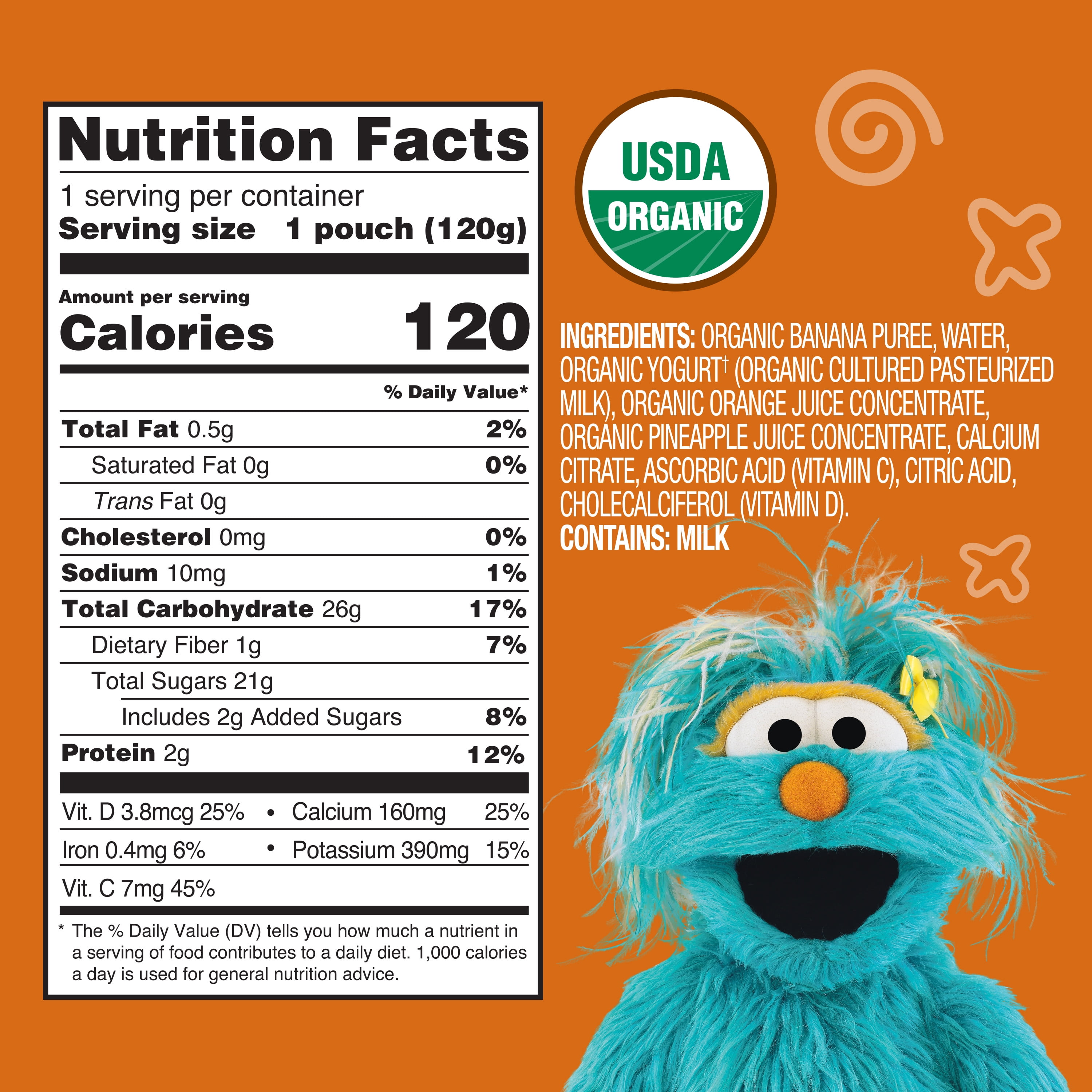 Earth's Best Organic Fruit Yogurt Smoothie Toddler Food, Pineapple Orange Banana, 4.2 oz Pouch