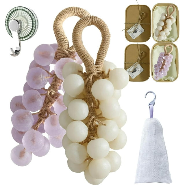 Grape Soap-Crystal Grape Soap on a Rope for Body & Skin, Personalized Original Handmade Crystal grape soap Gentle Cleaning, Lasting Fragrance, DIY Exquisite Home Decor and Gift Choice (1, 2pcs-B)