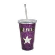 Angle View: 20oz Hollywood Star Light Pink Glitter Travel Cup with Straw