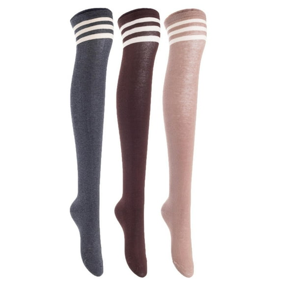 Lian LifeStyle Women's 3 Pairs Adorable Comfortable Soft Thigh High Over Knee High Cotton Socks Size 6-9 L1022(Dark Grey, Coffee, Khaki)