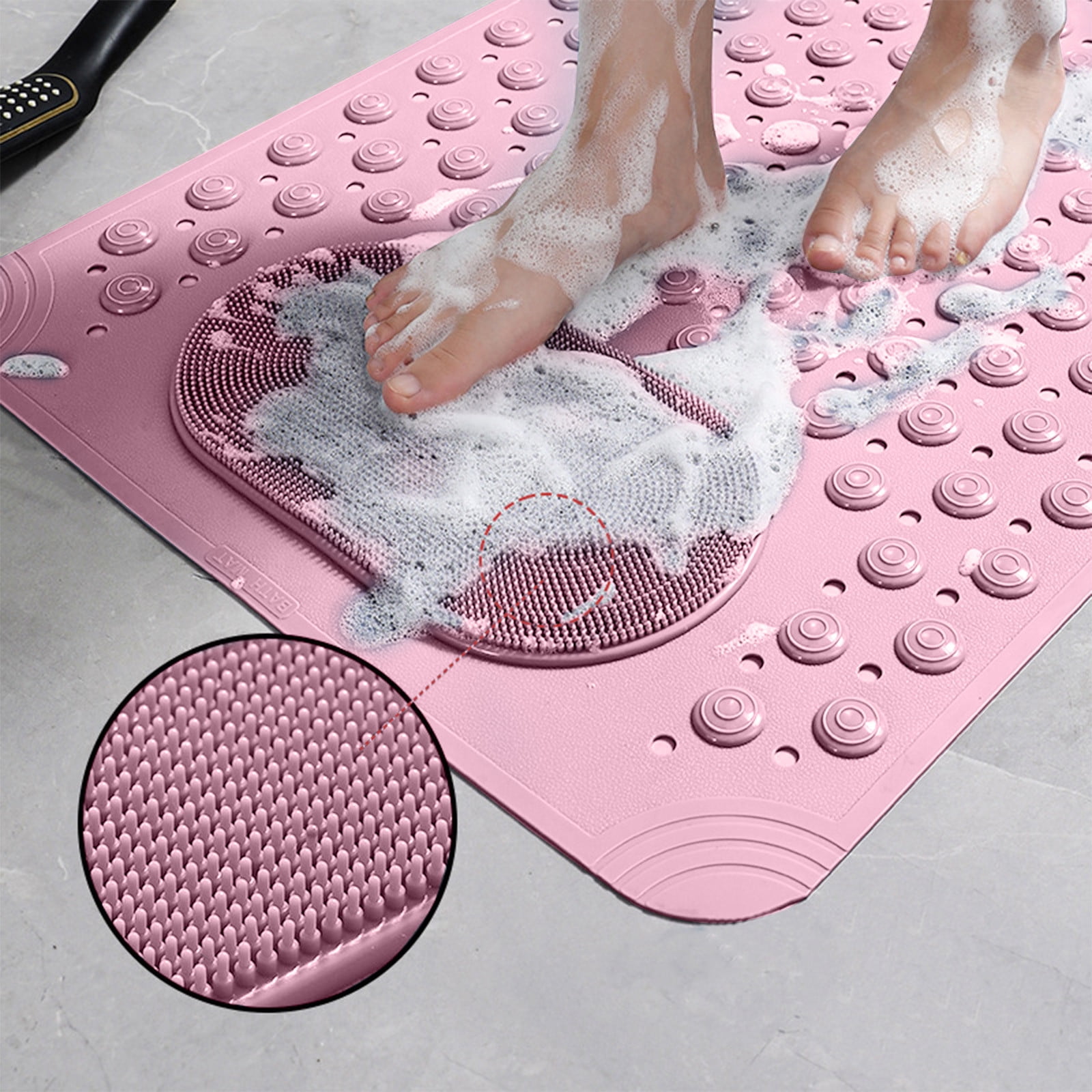 Mecorevxz Bathtub and Shower Mats, Extra Long Non-slip Bath Mat 27.16x14.17 Inch,Washable Bath Tub Mat with Suction Cups & Holes for Bathroom,Pink