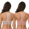 thumbnail image 2 of Curve Muse Plus Size Plunge Unlined Bralette with Floral Lace-2 Pack-NUDE,DK PINK-XXL, 2 of 7